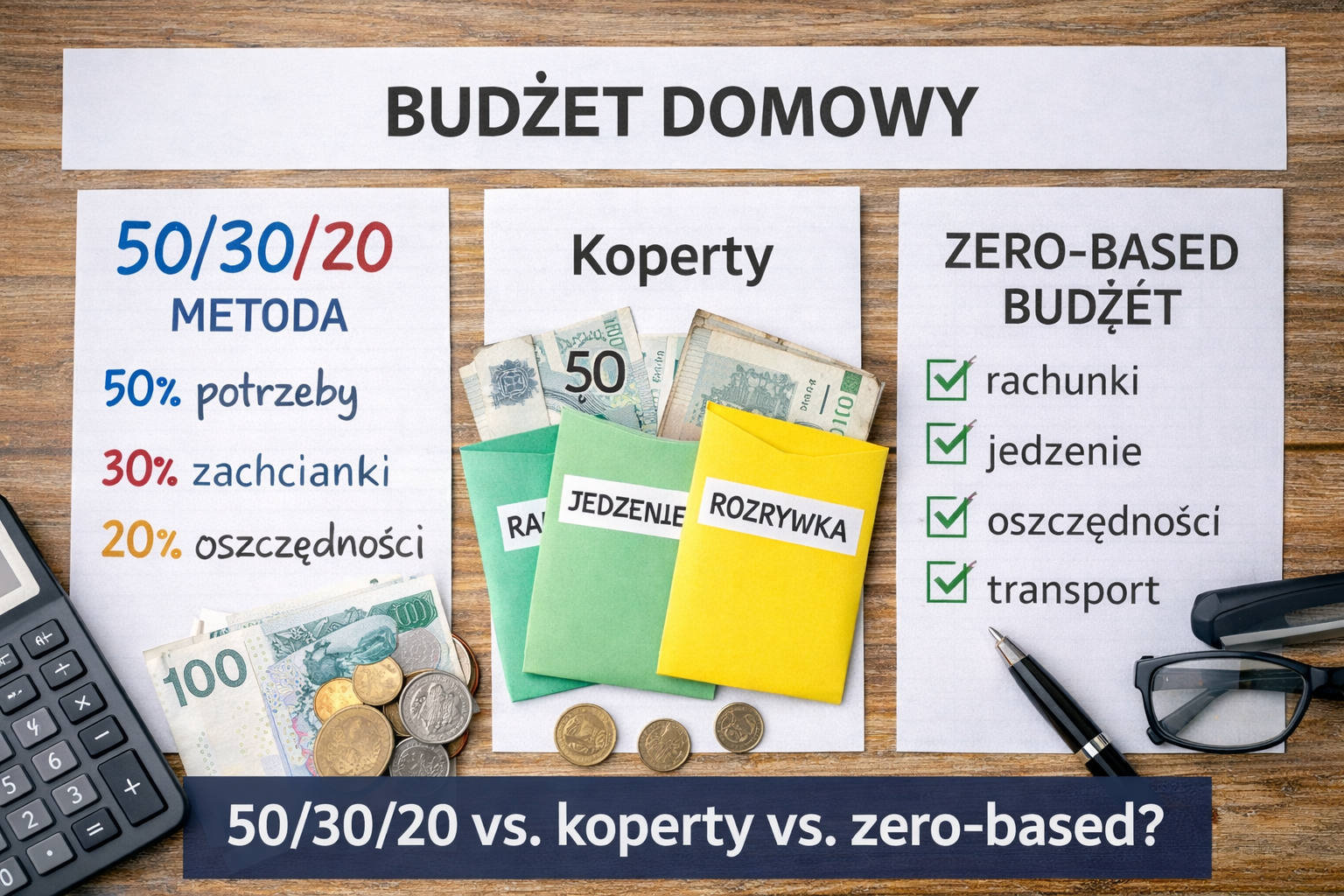 Budżet domowy, który działa: metoda 50/30/20 vs. koperty vs. zero-based i jak wybrać najlepszą